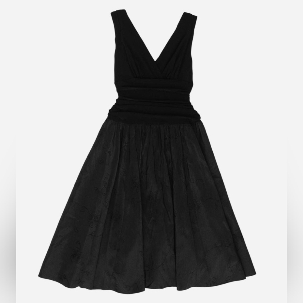 NWT Vintage Black Drop Waist Dress Embroidered Formal Prom Deadstock Size 10 90s